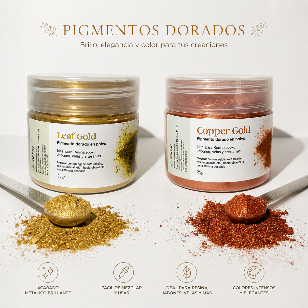 Cómo elegir mica en polvo para velas y jabones artesanales: guía para dar efecto profesional a tus creaciones 2 Pigmentos leaf dorados