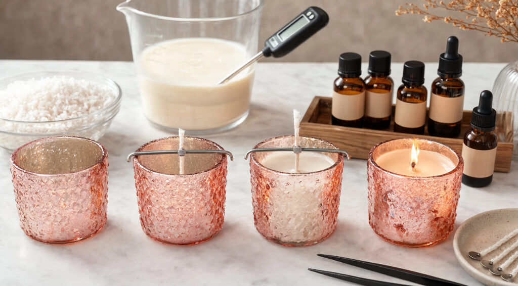Cómo elegir recipiente de vidrio para velas artesanales: guía definitiva para crear velas profesionales en casa 14 Tutorial velas arom ticas vidrio rosa v2