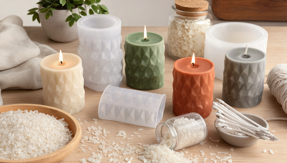 Cómo Hacer Velas con Molde Cilíndrico para Velas: Tutorial Paso a Paso 3 Velas y molde de rombos v3